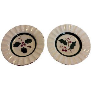 Vintage Stangl Pottery Holly and Berry Saucers Set of 2